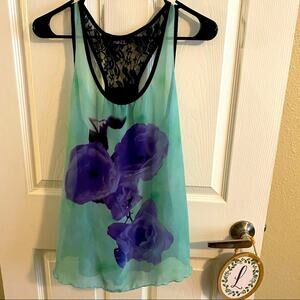 Rue 21 Sheer Floral & Lace Racerback Tank Size Small